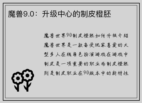 魔兽9.0：升级中心的制皮橙胚